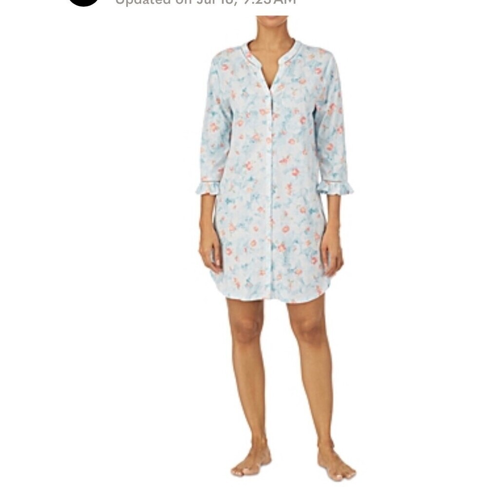 Ralph Lauren Pajama dress Ruffle Trim Sleep Shirt black label floral print SZ L